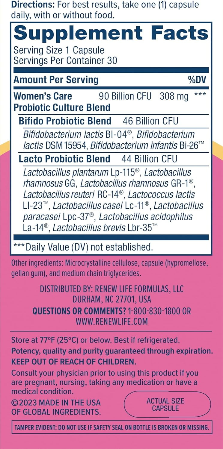 RENEW LIFE PREMIUM WOMEN'S PROBIOTIC | 30 VEGAN CAPSULES | 90 BILLION CFU |