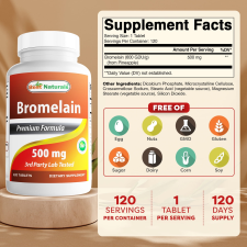BEST NATURALS BROMELAIN DIGESTIVE ENZYME SUPPLEMENTS, 120 TABLETS - SUPPORTS DIGESTION, JOINT HEALTH