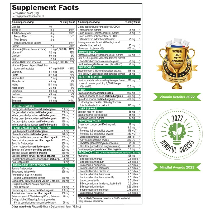 VIBRANT HEALTH VIBRANCE VEGAN SUPERFOOD POWDER - 60 SERVINGS