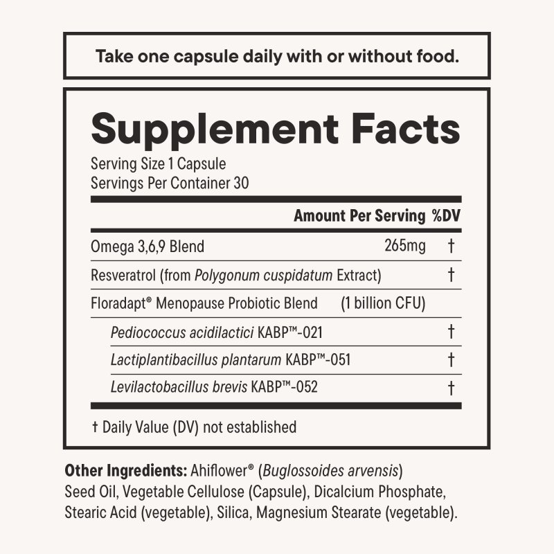 NOURI MENOPAUSE PROBIOTIC WITH RESVERATROL & VEGAN OMEGA CAPSULES - 30 DAY SUPPLY