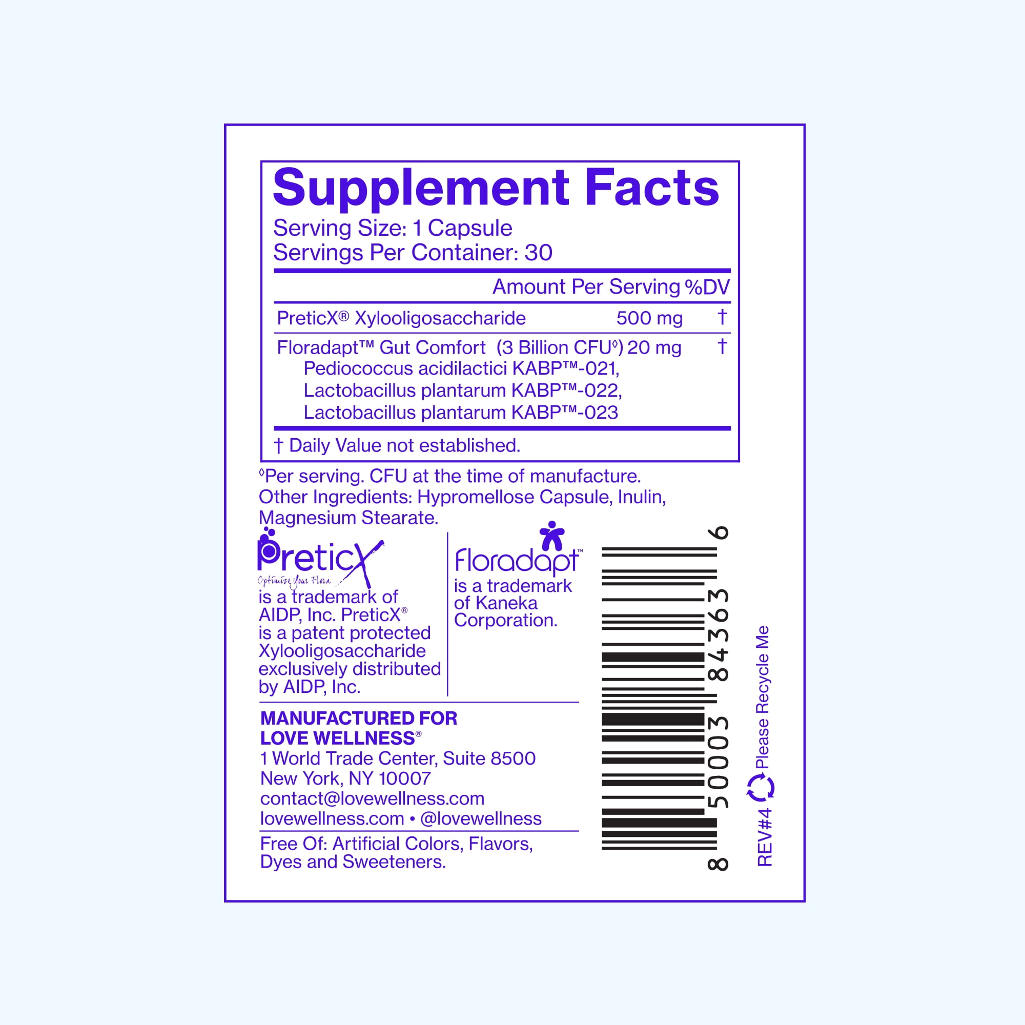 LOVE WELLNESS DIGESTIVE PROBIOTIC SUPPLEMENT, 30 CAPSULES