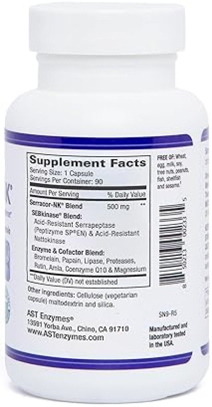 AST ENZYMES SERRACOR-NK: PROTEOLYTIC ENZYME FORMULA WITH SERRAPEPTASE & NATTOKINASE - 90 CAPSULES