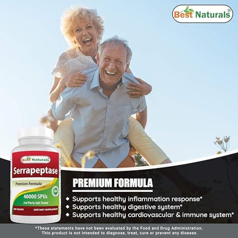 BEST NATURAL SERRAPEPTASE 40000 SPUS 540 CAPSULES PACK OF 3