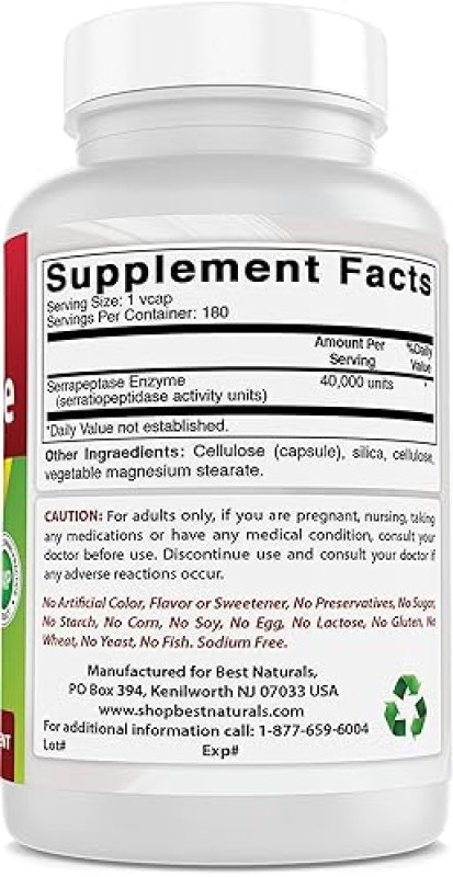 BEST NATURAL SERRAPEPTASE 40000 SPUS 540 CAPSULES PACK OF 3