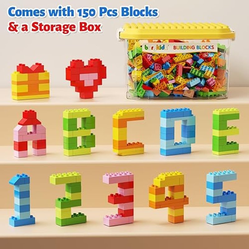BURGKIDZ 150-PIECE JUMBO BUILDING BLOCKS SET WITH STORAGE BOX - STEM EDUCATIONAL TOYS FOR TODDLERS 3+ YEARS