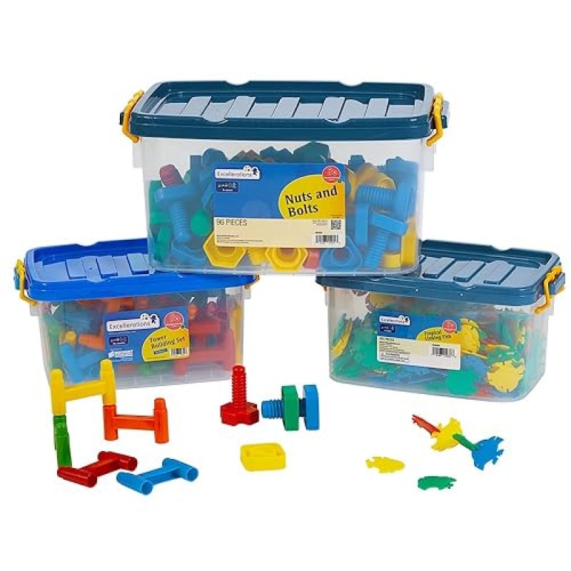 DISCOUNT STEM BUILDING TOYS SET FOR AGES 3 AND UP - 3 CONSTRUCTION SETS IN STORAGE BIN