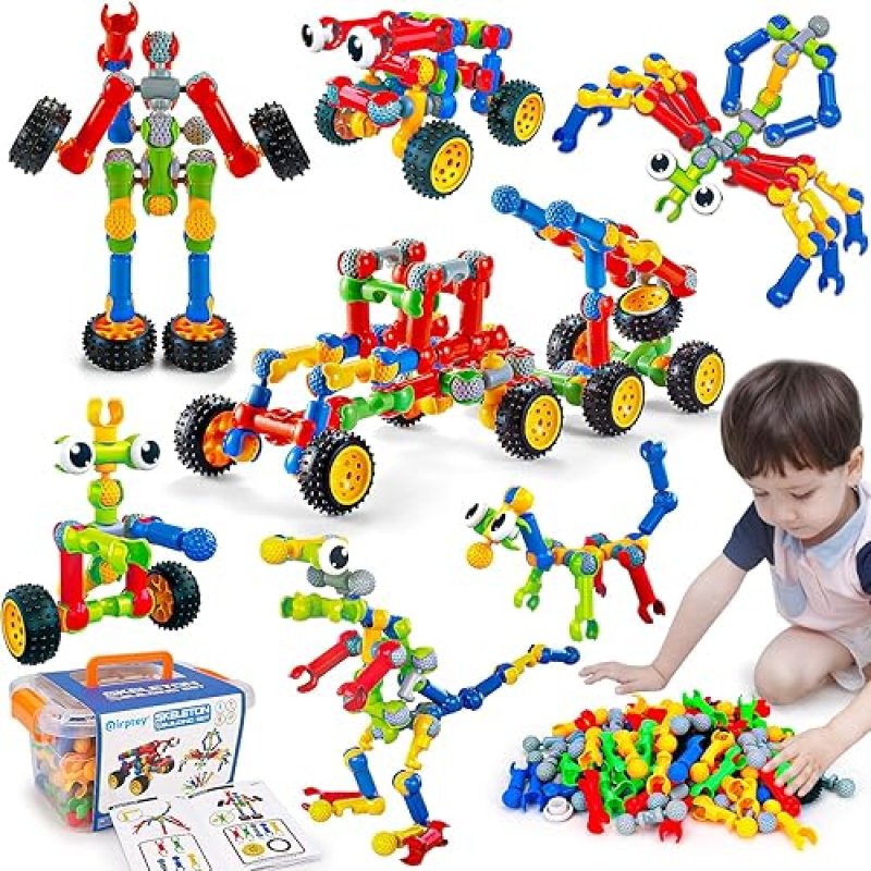 QIRPTEY 125-PIECE STEM BUILDING BLOCKS KIT FOR AGES 3-8, EDUCATIONAL TOY FOR BOYS AND GIRLS, CREATIVE ENGINEERING GAMES