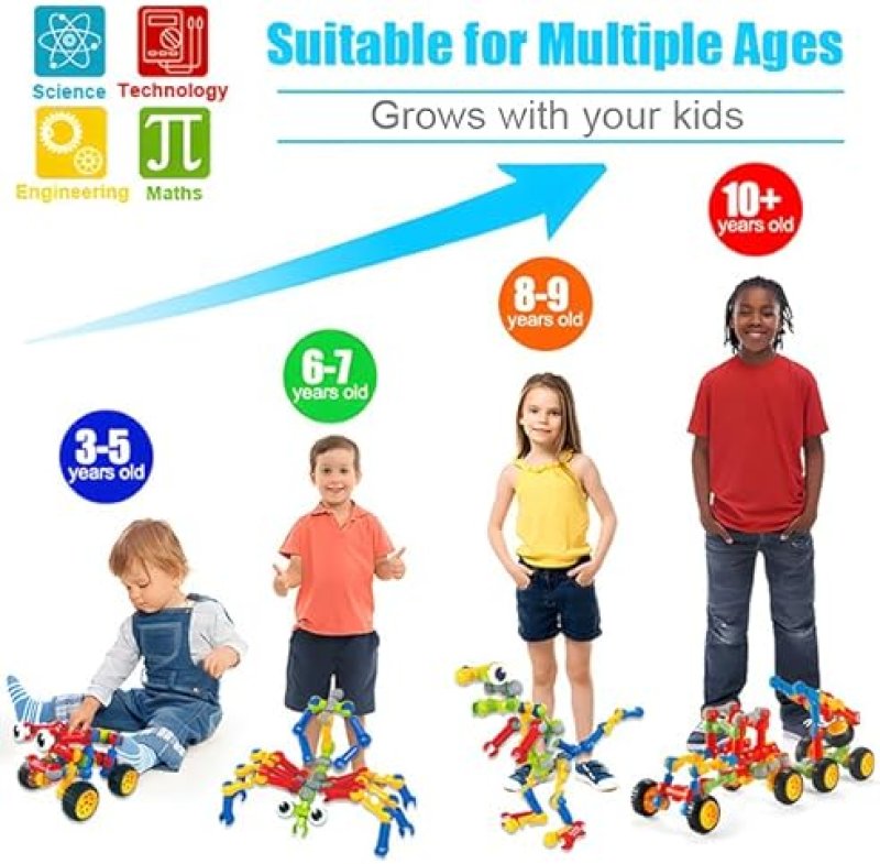 QIRPTEY 125-PIECE STEM BUILDING BLOCKS KIT FOR AGES 3-8, EDUCATIONAL TOY FOR BOYS AND GIRLS, CREATIVE ENGINEERING GAMES