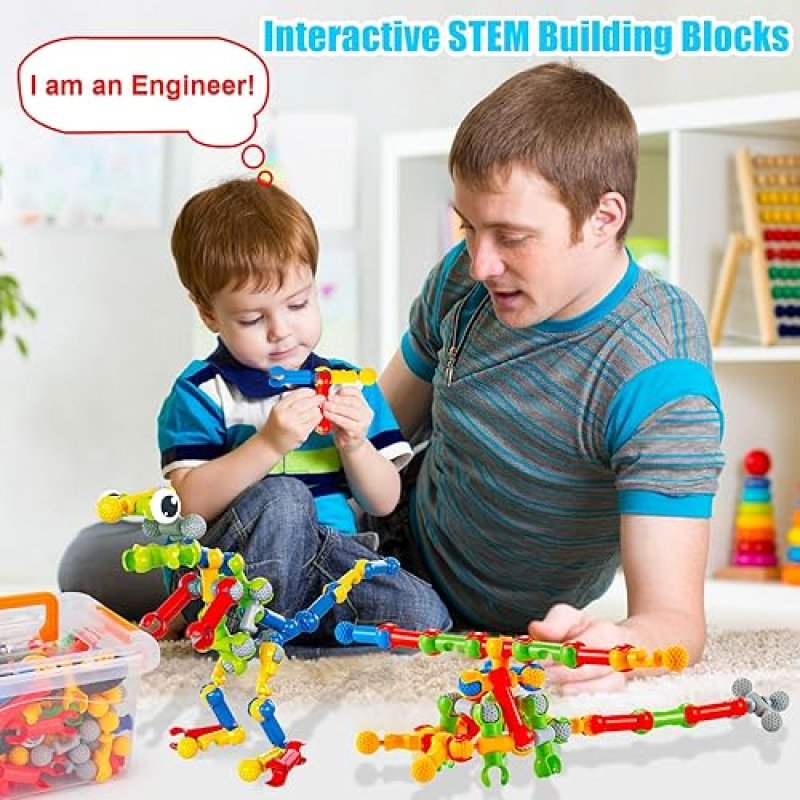 QIRPTEY 125-PIECE STEM BUILDING BLOCKS KIT FOR AGES 3-8, EDUCATIONAL TOY FOR BOYS AND GIRLS, CREATIVE ENGINEERING GAMES