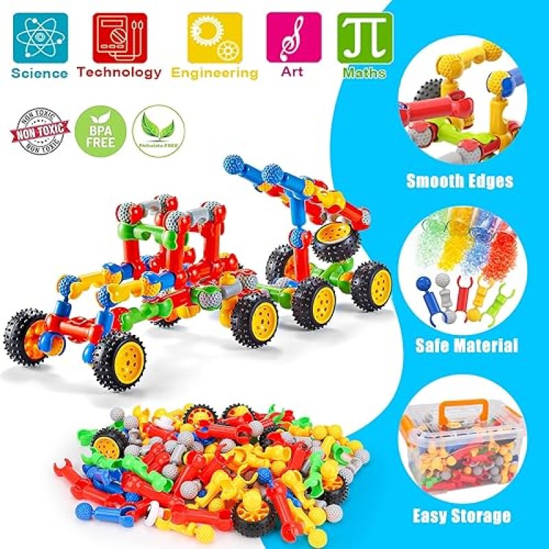 QIRPTEY 125-PIECE STEM BUILDING BLOCKS KIT FOR AGES 3-8, EDUCATIONAL TOY FOR BOYS AND GIRLS, CREATIVE ENGINEERING GAMES