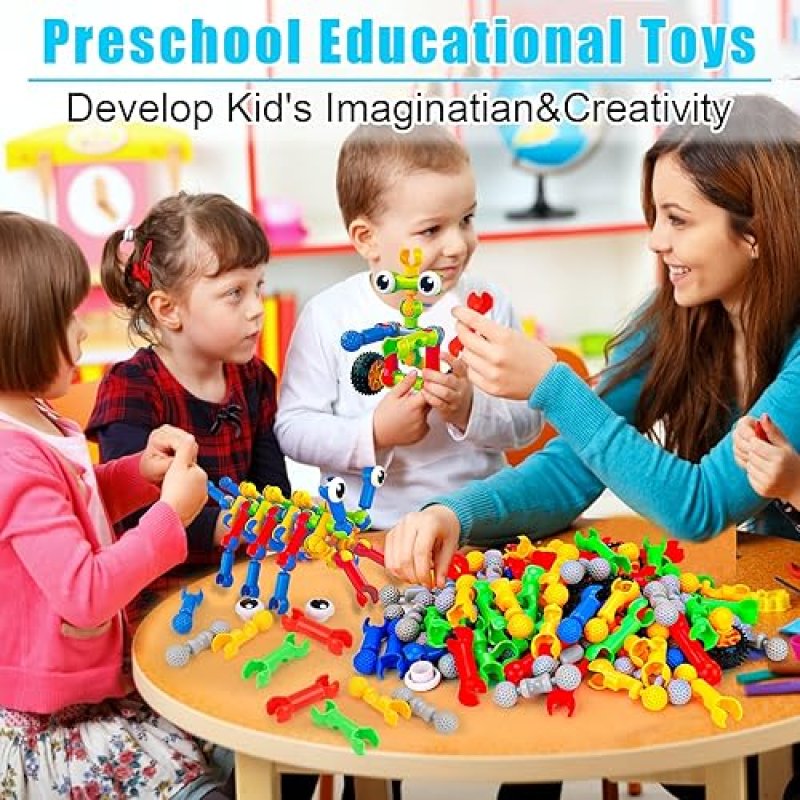 QIRPTEY 125-PIECE STEM BUILDING BLOCKS KIT FOR AGES 3-8, EDUCATIONAL TOY FOR BOYS AND GIRLS, CREATIVE ENGINEERING GAMES
