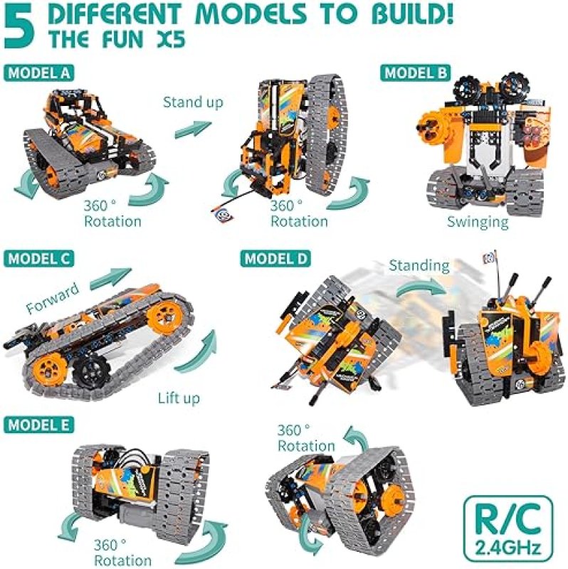 OPMIND STEM REMOTE CONTROL BUILDING KIT: 5-IN-1 ERECTOR PROJECTS SET, 392PCS BLOCKS, AGES 8-12, TANK/ROBOT/AVT DIY SCIENCE TOY