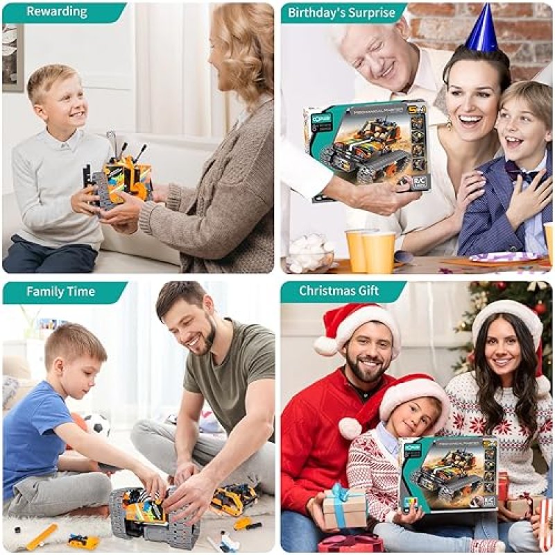 OPMIND STEM REMOTE CONTROL BUILDING KIT: 5-IN-1 ERECTOR PROJECTS SET, 392PCS BLOCKS, AGES 8-12, TANK/ROBOT/AVT DIY SCIENCE TOY