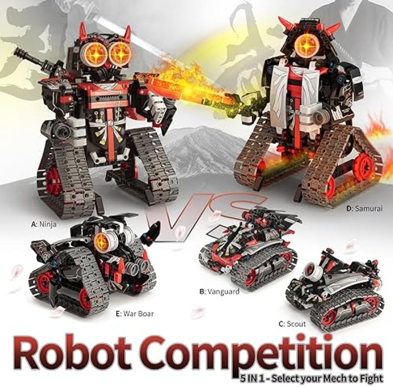 OPMIND STEM RC ROBOT BUILDING KIT - 5-IN-1 SAMURAI/NINJA BLOCKS - 419 PCS - DIY SCIENCE TOY GIFT - AGES 6-12+