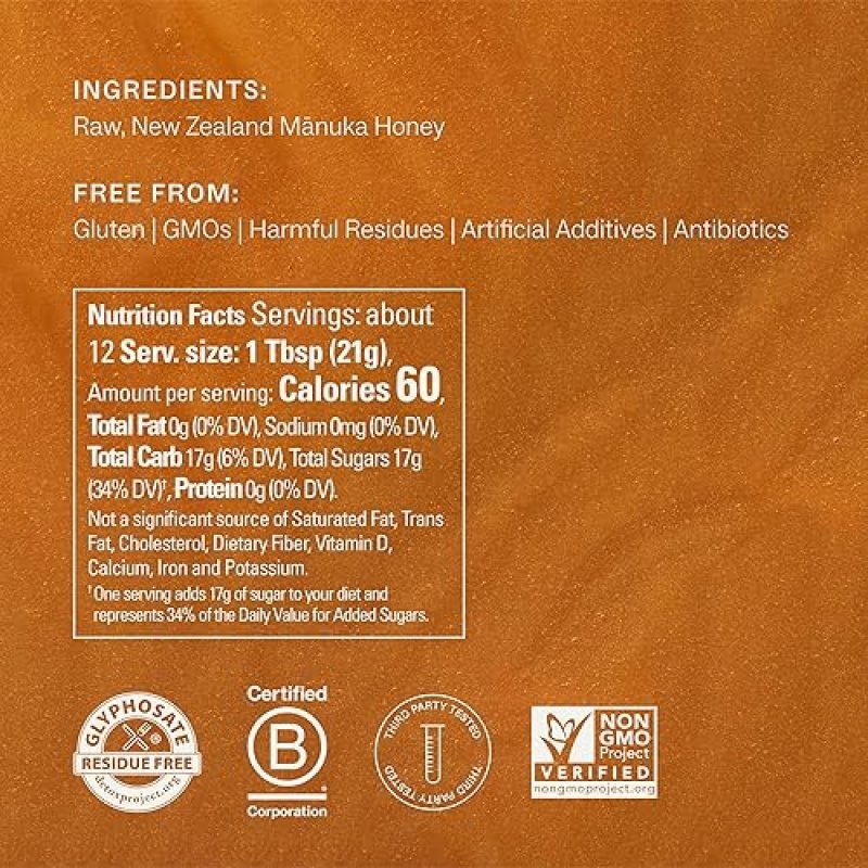 MANUKORA RAW MANUKA HONEY MGO 50+ 250G - NEW ZEALAND NON-GMO DAILY WELLNESS SUPPORT