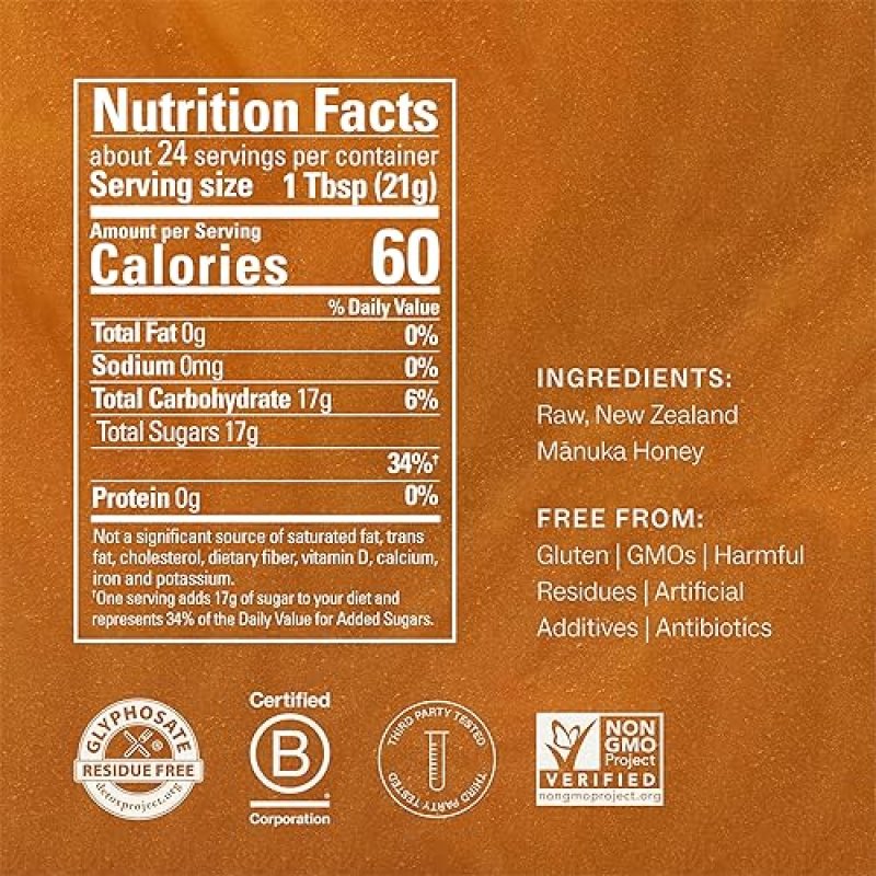 MANUKORA RAW MANUKA HONEY MGO 600+ FROM NEW ZEALAND - NON-GMO, MONOFLORAL, TRACEABLE - 500G