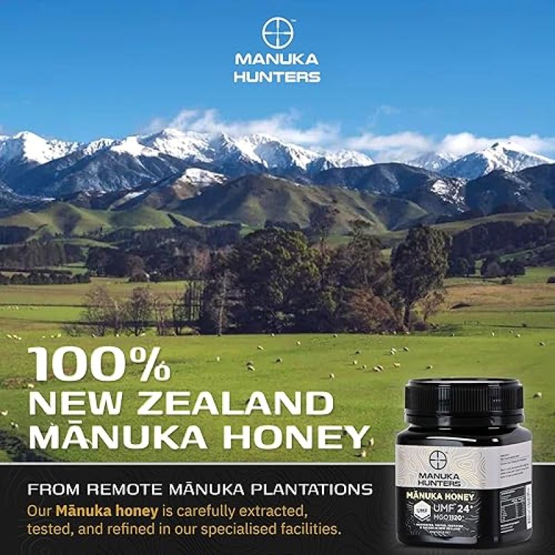 NZ HONEY UMF 24+ MANUKA HONEY - PURE NEW ZEALAND SWEETENER - GLUTEN, DAIRY FREE - IDEAL FOR TEA, COFFEE, SMOOTHIES - 8.8OZ JAR