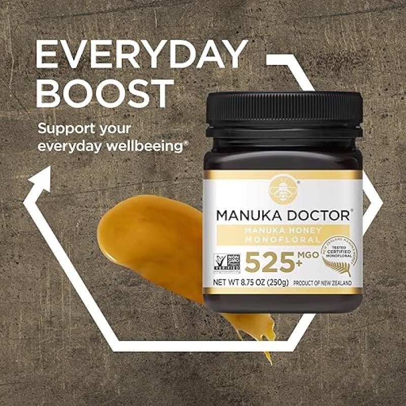 MANUKA DOCTOR MGO 525+ MONOFLORAL MANUKA HONEY, 100% PURE NZ, CERTIFIED, RAW (8.75 OZ)