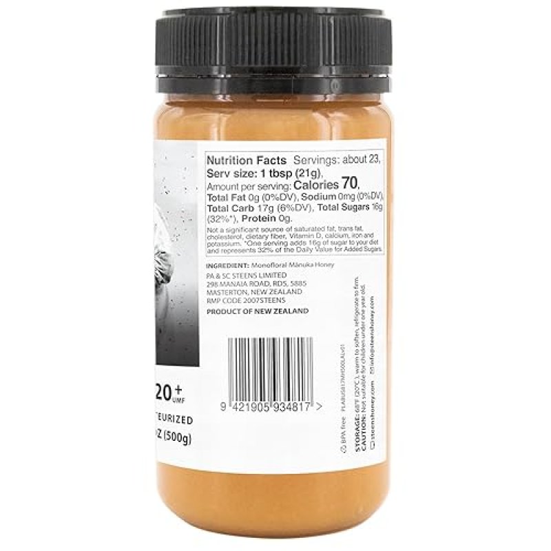 STEENS PURE & RAW STEENS MANUKA HONEY - MGO 830+ - UMF 20+ - 17.6 OZ - NEW ZEALAND