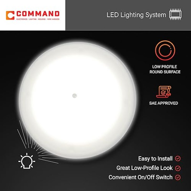 COMMAND ELECTRONICS USA-MADE 12V LED RV CEILING LIGHT 5-PACK, LOW PROFILE SURFACE MOUNT, 4.5" DIAMETER