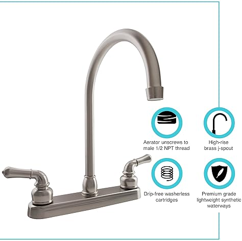 DURA FAUCET RV J-SPOUT KITCHEN SINK FAUCET IN BRUSHED SATIN NICKEL