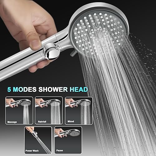 FOCSPROD HIGH PRESSURE 5 MODE RV SHOWER HEAD WITH HOSE FOR WATER SAVING AND TRAVEL TRAILERS