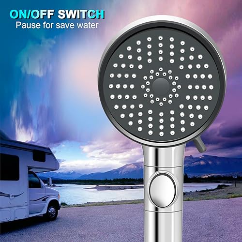 FOCSPROD HIGH PRESSURE 5 MODE RV SHOWER HEAD WITH HOSE FOR WATER SAVING AND TRAVEL TRAILERS