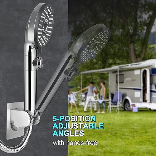 FOCSPROD HIGH PRESSURE 5 MODE RV SHOWER HEAD WITH HOSE FOR WATER SAVING AND TRAVEL TRAILERS