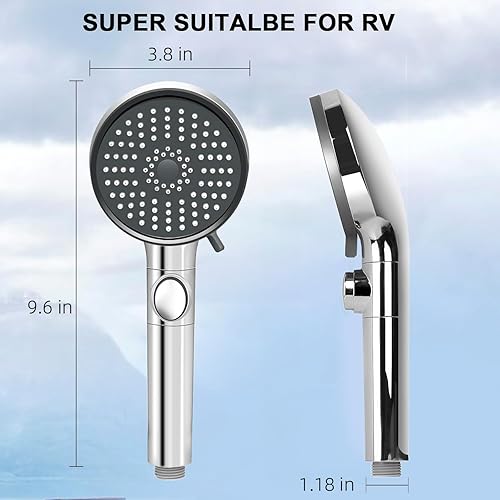 FOCSPROD HIGH PRESSURE 5 MODE RV SHOWER HEAD WITH HOSE FOR WATER SAVING AND TRAVEL TRAILERS
