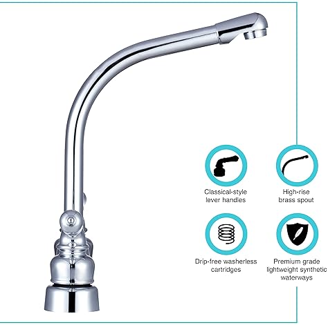 DURA FAUCET HI-RISE RV KITCHEN SINK FAUCET WITH CLASSICAL LEVERS - CHROME FINISH