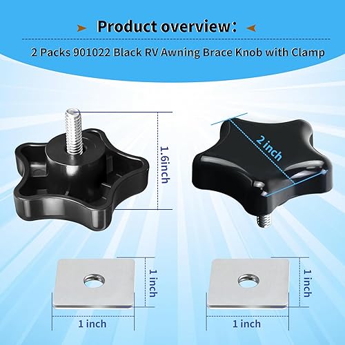 AQBB BLACK RV AWNING BRACE KNOB WITH CLAMP FOR CAMPER/RV/MOTORHOME