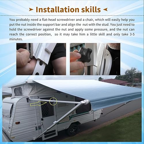 AQBB BLACK RV AWNING BRACE KNOB WITH CLAMP FOR CAMPER/RV/MOTORHOME