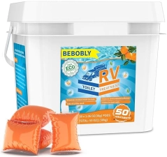 BEBOBLY EXTRA STRENGTH RV TOILET TREATMENT DROP INS, SEPTIC TANK CLEANER & ODOR CONTROL - ORANGE FLAVOR, 50 PACK