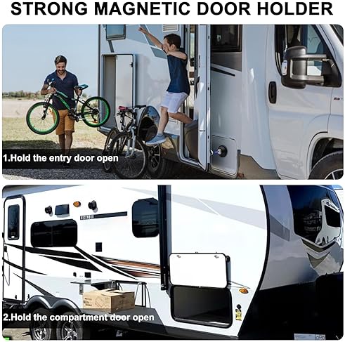 SUNCARACCI MAGNETIC RV DOOR HOLDER BAGGAGE CATCH FOR RV/CAMPER/TRAILER, BLACK (2 PACK)