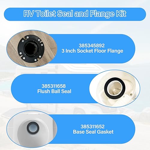 UHEGDRR DOMETIC RV TOILET SEAL & FLANGE REPLACEMENT KIT - 3-IN-1 COMBO