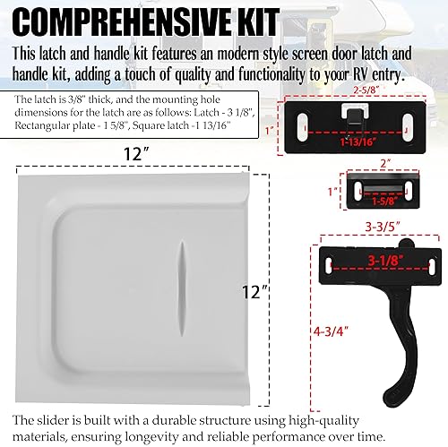 AUSSIO RV SCREEN DOOR LATCH HANDLE KIT (RIGHT HAND) + 12" SLIDE PANEL FOR RV ENTRY DOORS
