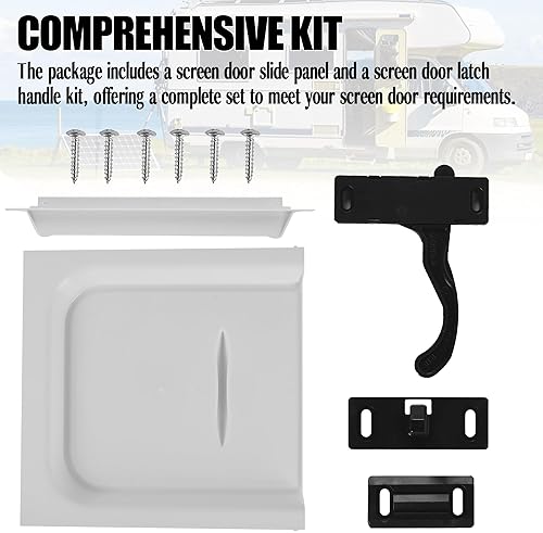 AUSSIO RV SCREEN DOOR LATCH HANDLE KIT (RIGHT HAND) + 12" SLIDE PANEL FOR RV ENTRY DOORS