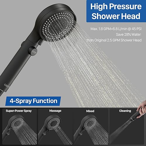 AWELIFE HIGH PRESSURE RV SHOWER HEAD WITH HOSE & HANDHELD ON/OFF SWITCH, MATTE BLACK