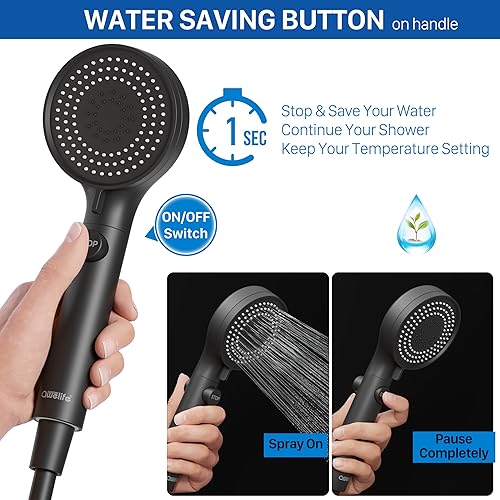 AWELIFE HIGH PRESSURE RV SHOWER HEAD WITH HOSE & HANDHELD ON/OFF SWITCH, MATTE BLACK