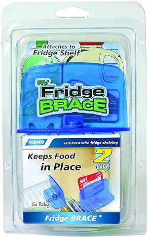 CAMCO RV FRIDGE BRACE SET FOR SECURE FOOD AND DRINK STORAGE - IDEAL FOR RVS, BOATS, CAMPING - 2 PACK BLUE