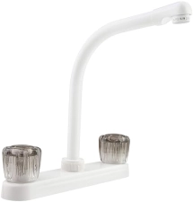 DURA FAUCET HI-RISE RV KITCHEN SINK FAUCET WITH SMOKED ACRYLIC KNOBS, WHITE - DURA FAUCET DF-PK210S-WT
