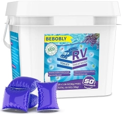 BEBOBLY EXTRA STRENGTH RV TOILET TREATMENT DROP-INS, SEPTIC TANK CLEANER, ODOR CONTROL, LAVENDER SCENT, 50-PACK