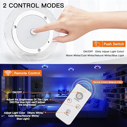 BLUEFIRE DIMMABLE LED RV INTERIOR CEILING LIGHTS - 600LM, 4 COLORS, DIMMER SWITCH - UNDER CABINET, CAMPER, TRUCK - 12-18V (3 PACK)