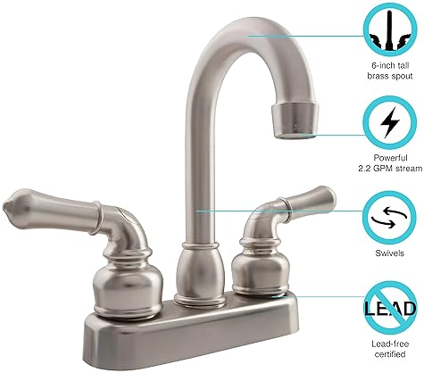 DURA FAUCET RV SWIVEL BAR FAUCET WITH CLASSICAL LEVERS - BRUSHED SATIN NICKEL FINISH
