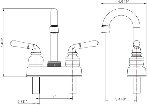 DURA FAUCET RV SWIVEL BAR FAUCET WITH CLASSICAL LEVERS - BRUSHED SATIN NICKEL FINISH