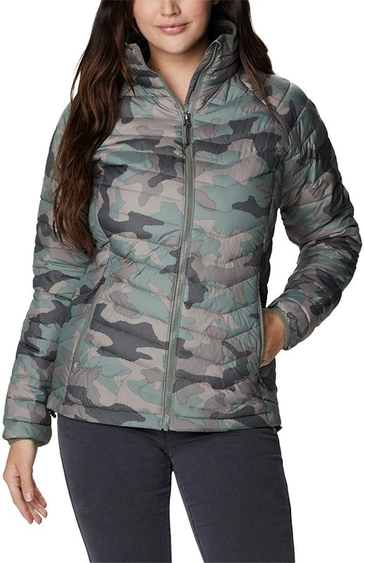 COLUMBIA WOMEN'S POWDER LITE JACKET IN CYPRESS TRAD CAMO PRINT - SIZE MEDIUM