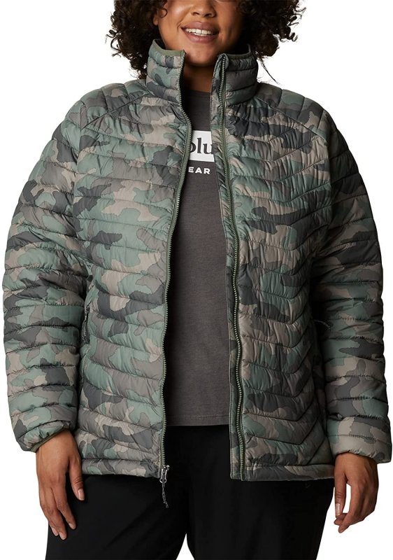 COLUMBIA WOMEN'S POWDER LITE JACKET IN CYPRESS TRAD CAMO PRINT - SIZE MEDIUM