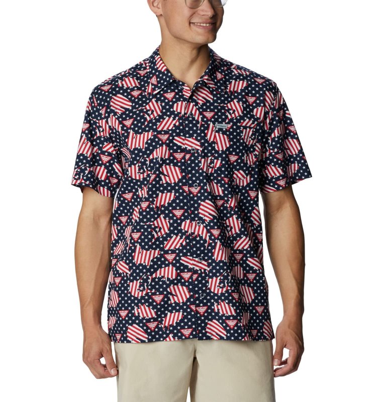 COLUMBIA MEN'S TROLLERS SHORT SLEEVE SHIRT, COLLEGIATE NAVY - SMALL