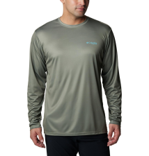 COLUMBIA MEN'S TERMINAL TACKLE PFG FISH FLAG LONG SLEEVE SHIRT - CYPRESS/OPAL BLUE - SMALL