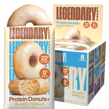 LEGENDARY FOODS GLAZED VANILLA PROTEIN DONUTS - 8 PACK, HIGH PROTEIN, ZERO SUGAR, GLUTEN FREE, LOW CARB, KETO-FRIENDLY SNACK